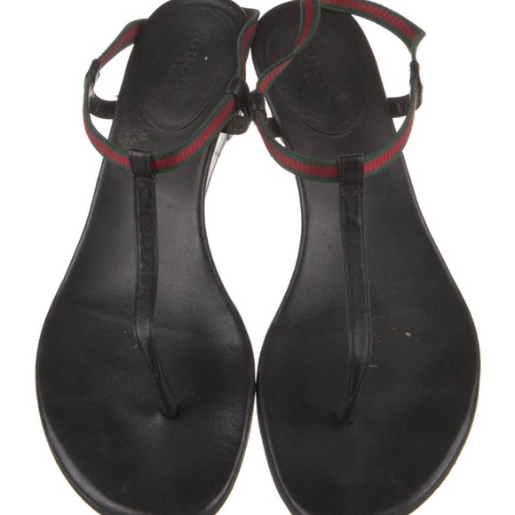 Gucci Web Accent T-Strap Sandals - Picture 3 of 5
